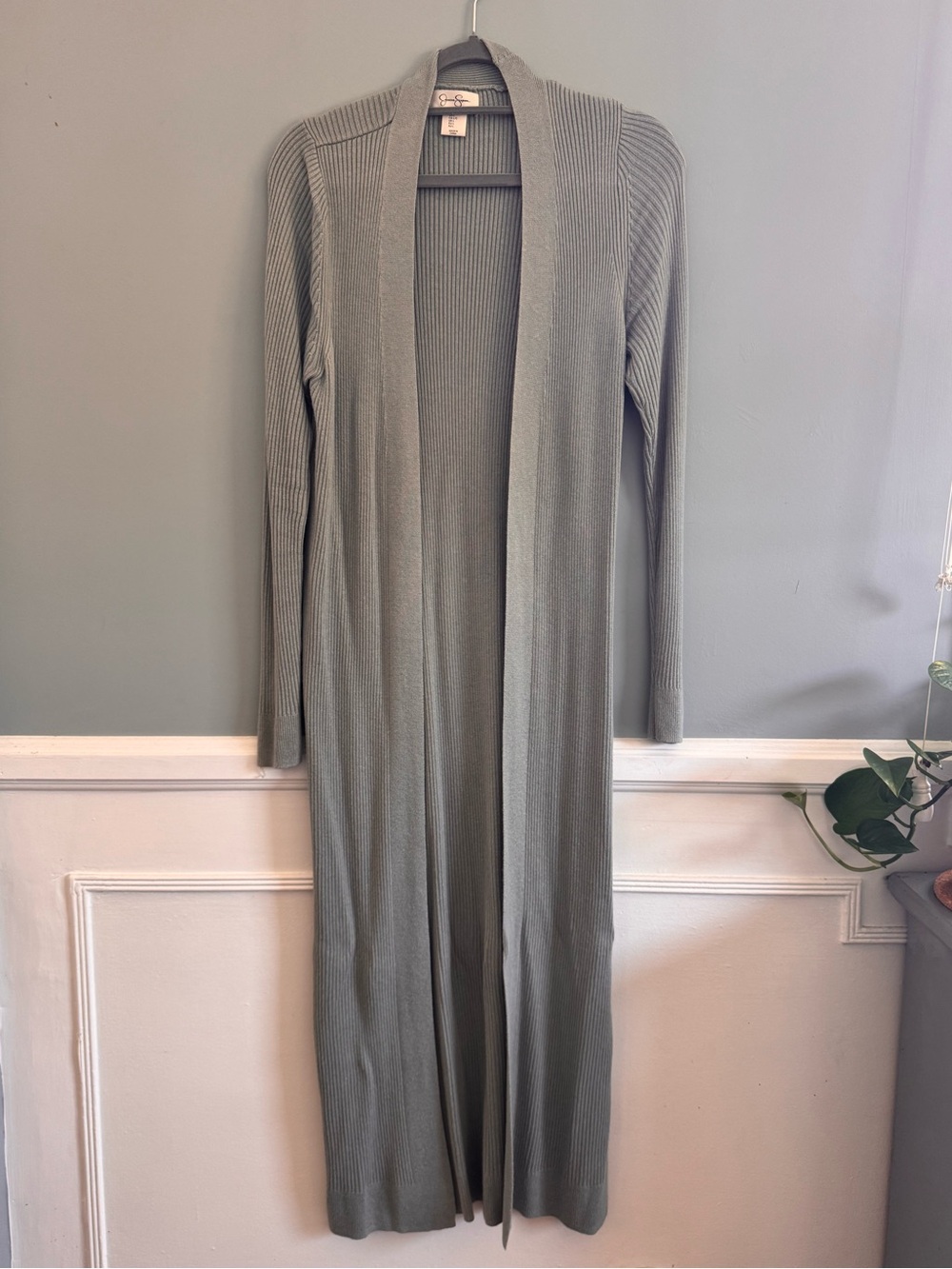 Jessica Simpson Light Gray Ribbed Open Duster Cardigan